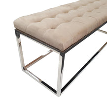 Load image into Gallery viewer, Luxury Beige Velvet Ottoman with Silver Leg
