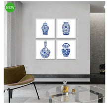 Load image into Gallery viewer, Hampton Blue White Jar Framed Wall Art/Canvas set of 4
