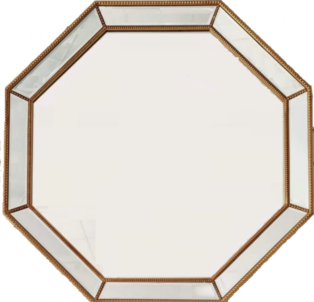 Beaded Octagonal Circle Gold Mirror 90 cm - SML