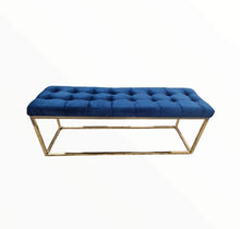 Load image into Gallery viewer, Luxury Blue Velvet Ottoman with Gold Leg
