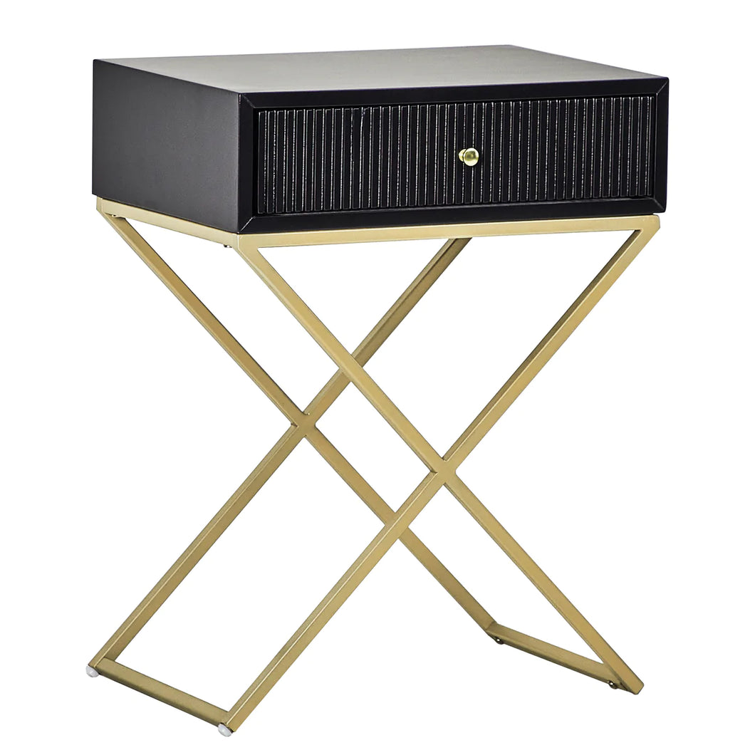 Contemporary Black and Gold X Leg Bedside Table