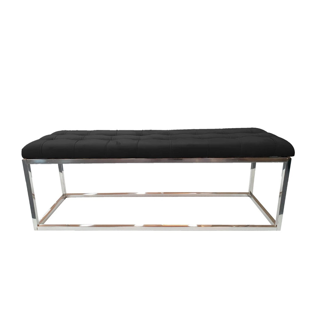 Luxury Black Velvet Ottoman with Silver Leg