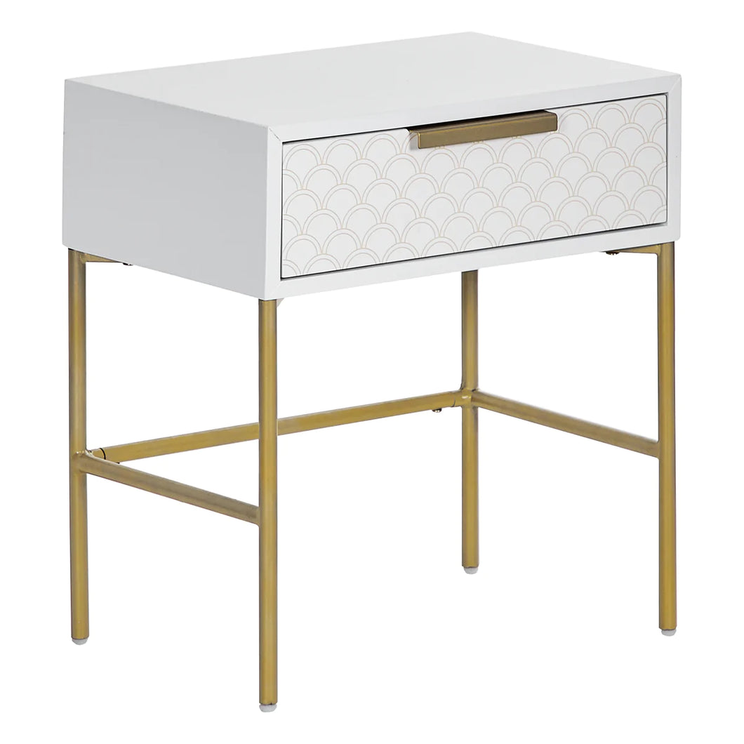 Contemporary White Gold Bed Side Table