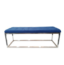 Load image into Gallery viewer, Luxury Blue Velvet Ottoman with Silver Leg
