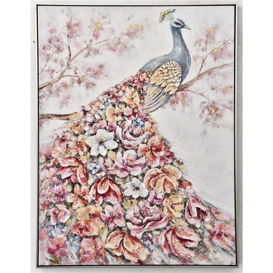 Handpainted Peacock With Frame 122 cm Wall Art Canvas