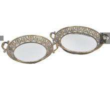 Load image into Gallery viewer, Set of 2 Gold Metal Round Mirrored Tray - Decorative
