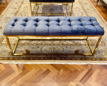 Load image into Gallery viewer, Luxury Grey Velvet Ottoman with Gold Leg
