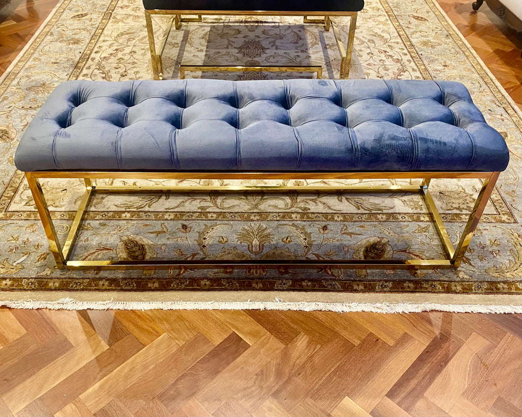 Luxury Grey Velvet Ottoman with Gold Leg