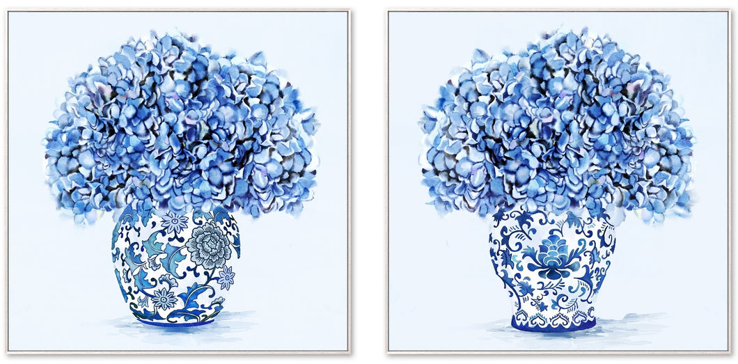 Hamptons Blue Floral with Jar set of 2 Wall Art/Canvas