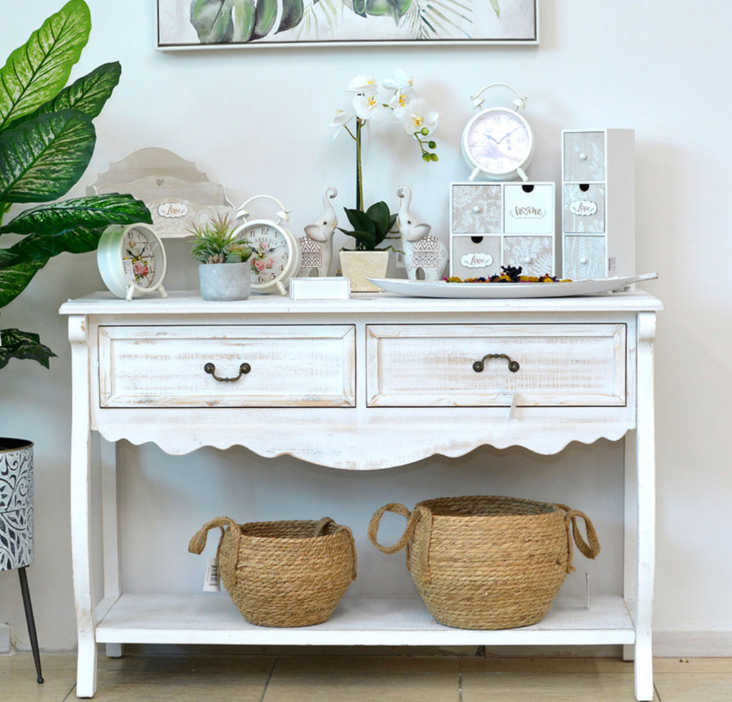 Provincial White Console Table with 2 Drawers