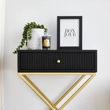 Load image into Gallery viewer, Contemporary Black and Gold X Leg Bedside Table
