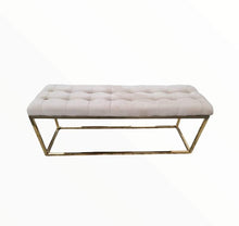 Load image into Gallery viewer, Luxury Beige Velvet Ottoman with Gold Leg
