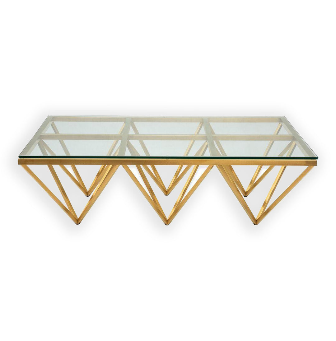 Pyramid Coffee Table with Gold Legs and Glass Top – Silsan Decor