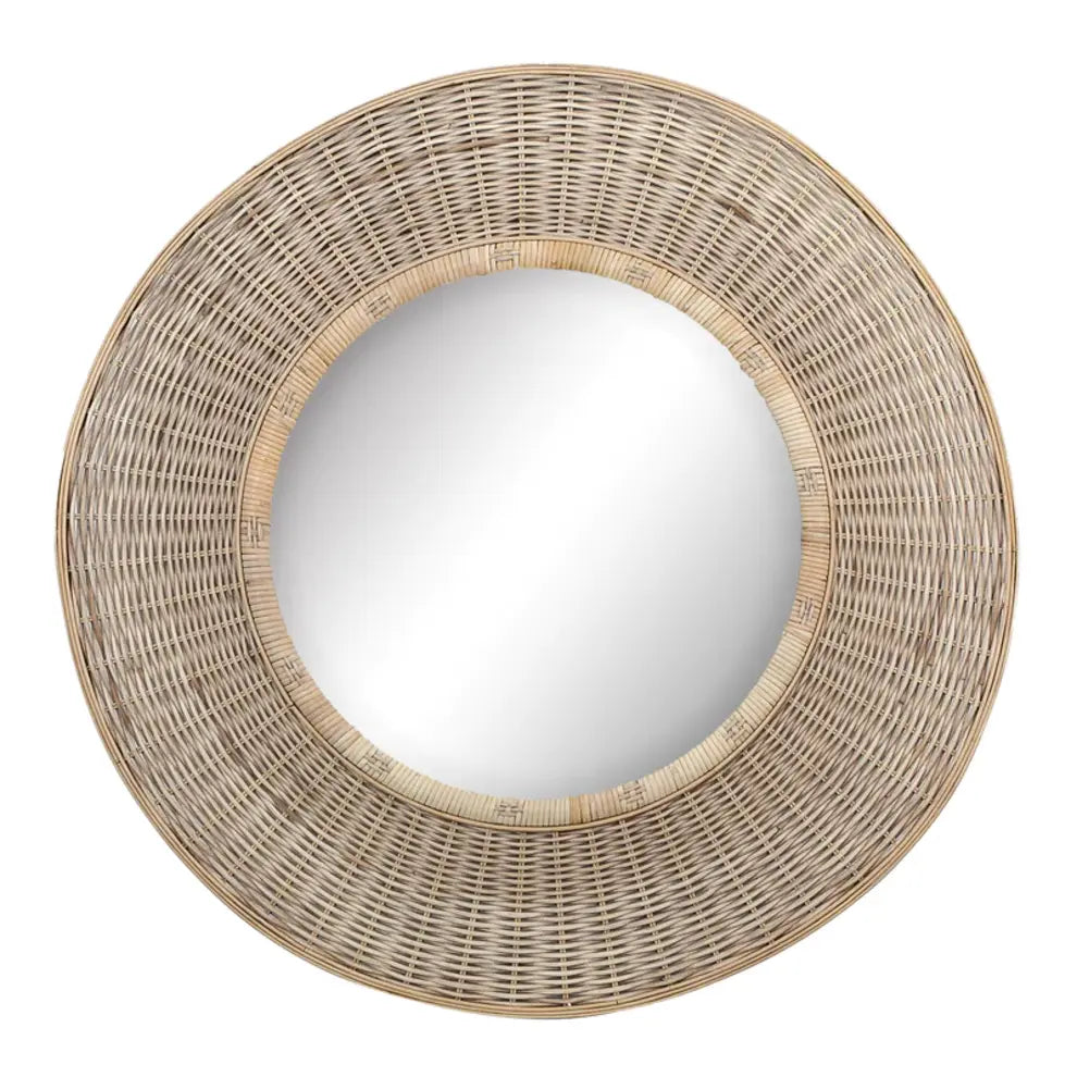 Ali Round/Circle Rattan and Wood Wall Mirror - SML