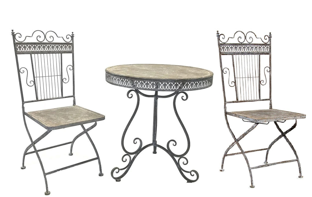 Set of Country French Outdoor Balcony Round Table & Chairs