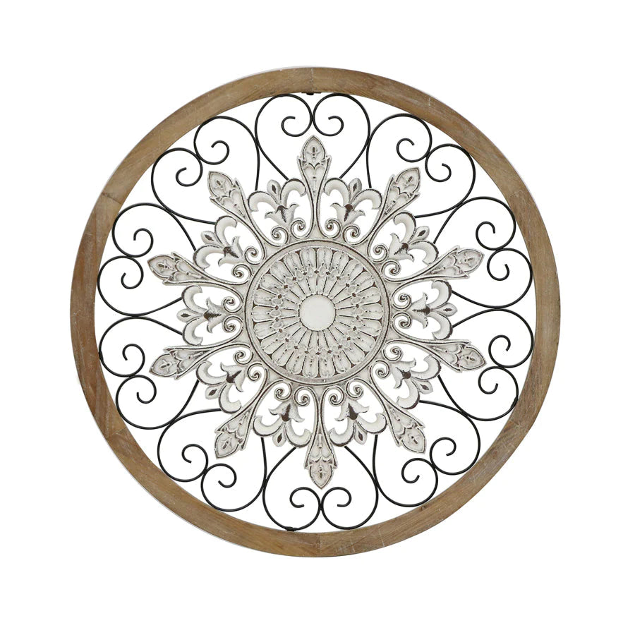 Floral Round Wooden Wall Art 80 cm