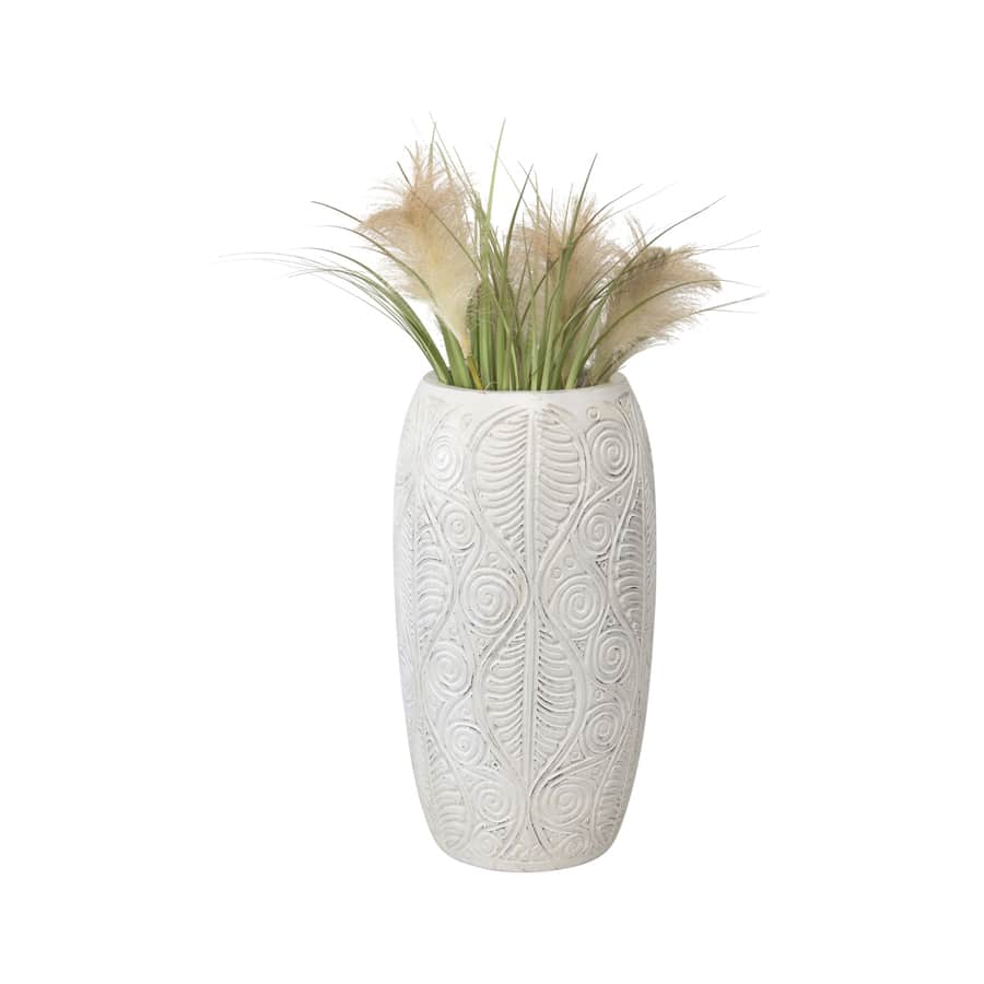 HAND CARVED WHITE VASE 50CM - Decorative